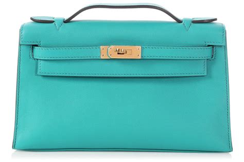 Hermes Kelly Pochette Swift Bleu Paon 